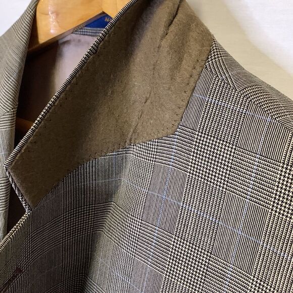 Polo University Club Ralph Lauren Tan Black Blue Plaid Wool Suit Size 41 Tall - Picture 12 of 16